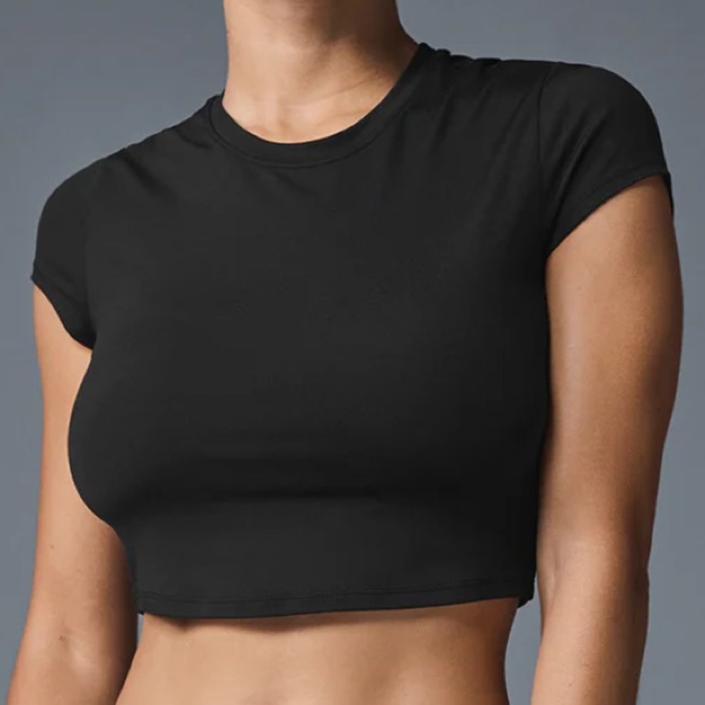 Alo Yoga Alosoft Crop Finesse Short Sleeve Black S